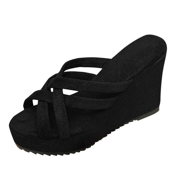 KEGIRLOM Women's Fashion Casual Versatile Open Toe Holiday Wrap-Around Summer And Fall Fashion Trend Wedge Heel Sandals Black 7.5