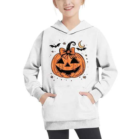 Odeerbi Kids Boys Halloween Hoodies Fall Winter Pullover Hooded Sweatshirts 4-14 Years Children's Halloween Printed Hoodie Long Sleeve Top Sweatshirt Kids Clothes Orange