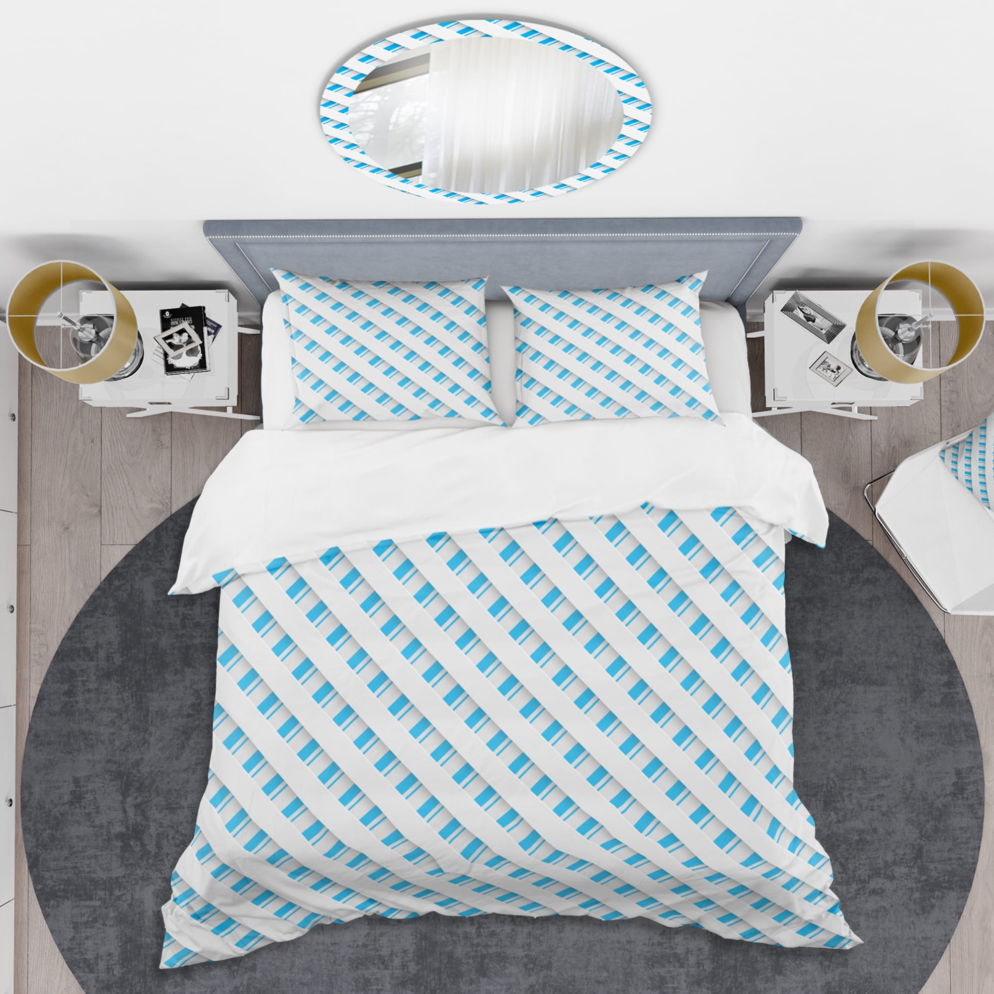 Designart '3D White And Blue Pattern VI' Mid-Century Modern Duvet Cover Set