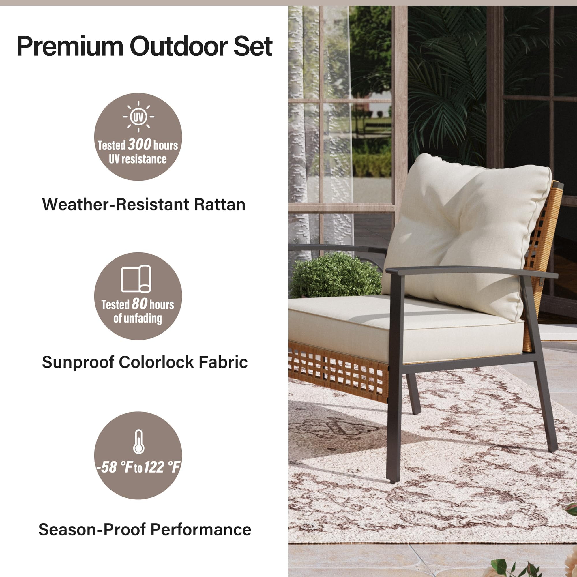 LAUSAINT HOME Outdoor Wicker Chair, Patio PE Rattan Chair with Beige Cushions, 2 PCS