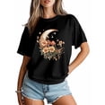 thumbnail image 4 of Women's T-Shirt Moon Mushrooms Flowers Short Sleeve Casual Tee Classic Crew Neck T Shirt for Women Black, M, 4 of 7