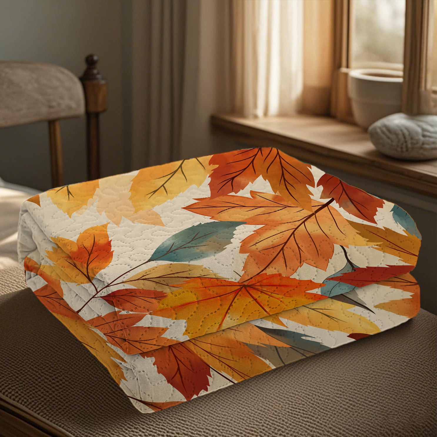 Davulos Maple Leaf Quilt Set King Size 3 Pieces Soft Summer Bedspread Microfiber Lightweight Bedding Coverlet for All Season with 1 Quilt 2 Pillow Shams
