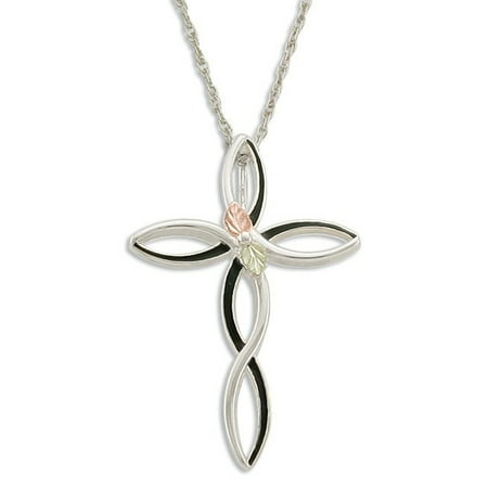 - Black Hills Swirly Enameled Cross Necklace with 12k Gold Leaves