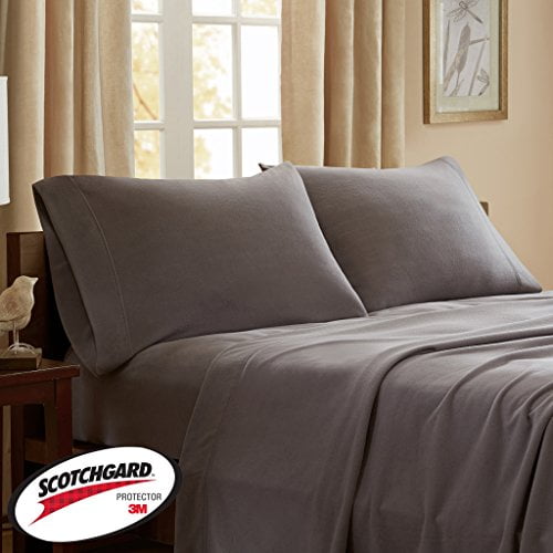 Peak Performance 3M Scotchgard Micro Fleece Grey Sheet Set, Causal Bed Sheets Twin, Bed Sheets Set 3-Piece Include Flat Sheet, Fitted Sheet & Pillowcase