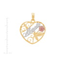 thumbnail image 3 of Women's Finecraft Abuela Heart Charm in 14kt Three-Tone Gold, 3 of 3