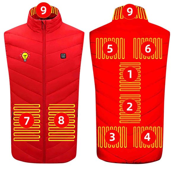 Lovzfmll Unisex Heated Vest 9-Zone Electric Warming USB Charging Stand Collar Red, 3XL