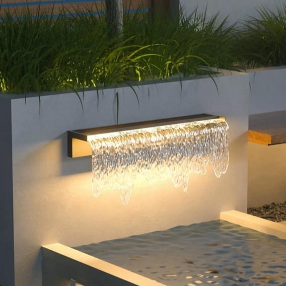 Acrylic Waterfall Spillway LED Light Pool Fountain, Water Spillway Outdoor Koi Pond Waterfalls Fountains Kit for Garden Koi Ponds Patio Swimming Pool Decoration-23.6"