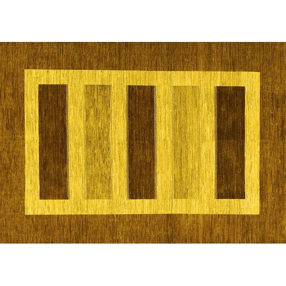 Ahgly Company Machine Washable Indoor Rectangle Abstract Yellow Contemporary Area Rugs, 8' x 10'