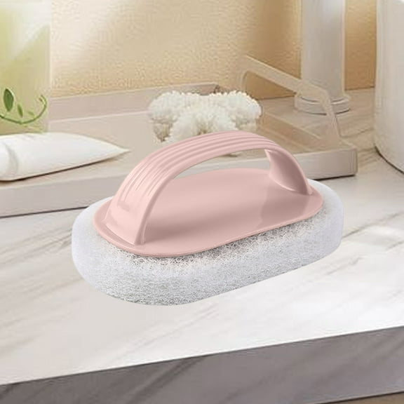 Heavy-Duty Kitchen Cleaning Brush with Ergonomic Handle Stovetop Scrubber Pot Scouring Brush Bathroom Bathtub Tile Grout Sponge for Effortless Stain Removal FAJHHA | Pink