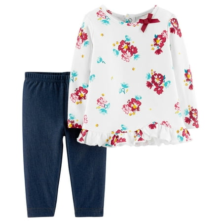 Floral Outfit Girl - Child of Mine by Carter's Long Sleeve Floral Blouse & Pants, 2-Piece Outfit Set (Baby Girls)
