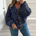 thumbnail image 2 of Essentials Women's Sweater Leopard Print Lace Up Cardigan Long Sleeve V Neck Knitted Jumper Top, 2 of 2