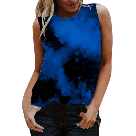 QASIEATN Women Print Daily Summer Shirts for Women's O Neck Tank Tops Print Blouse Sleeveless Workout Shirts Casual Loose Tees