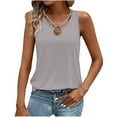 thumbnail image 3 of BiZtdJrK Womens Tank Tops Summer Cut Out Ring Keyhole Neck Sleeveless Blouse Fashion Solid Basic Tanks Gray XL, 3 of 5
