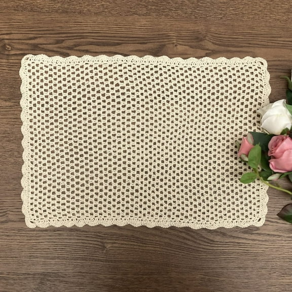 Small White Crochet Cotton Tablecloth Doilies Table Cover Protector Rectangle Nightstand Dresser for Bedroom 12X17inch