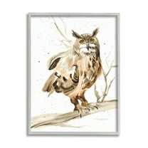 Stupell Industries Owl Perched in Tree Animals & Insects Painting Gray Framed Art Print Wall Art, 24 x 30