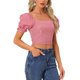 thumbnail image 4 of TOP CORTO CON ELASTICO INSPIRE CHIC PARA MUJERES, MANGAS BOLLO, TOPS DE CAMPESINA EN CUADROS GINGHAM, ROJO L, 4 of 6