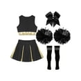 thumbnail image 4 of YIZYIF Girls Juniors Cheer Leader Uniform Halloween Cosplay Party Fancy Dress Crop Top with Pleated Skirt Set A Black&White 8, 4 of 7
