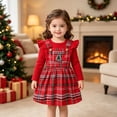 thumbnail image 2 of CAICJ98 Toddler Baby Girls Christmas Outfit Ruffle Long Sleeve Shirts Top + Plaid Overall Dress Fall Winter Clothes Set,Size 6-12 Months, 2 of 9