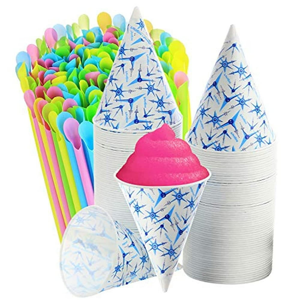 Set of 400200 Snow Cone Cups 6 Oz, and 200 SnoCone Spoon Drinking