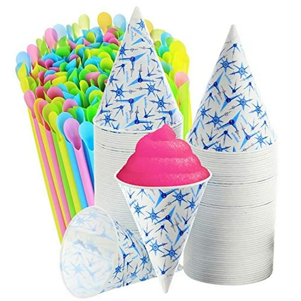 Set of 400200 Snow Cone Cups 6 Oz, and 200 SnoCone Spoon Drinking