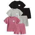 thumbnail image 3 of Fdqin Girls Summer Outfits 6 Pcs Casual Short Sleeve Knit tops and Shorts Set Black Pink Grey,4-12 Years, 3 of 7