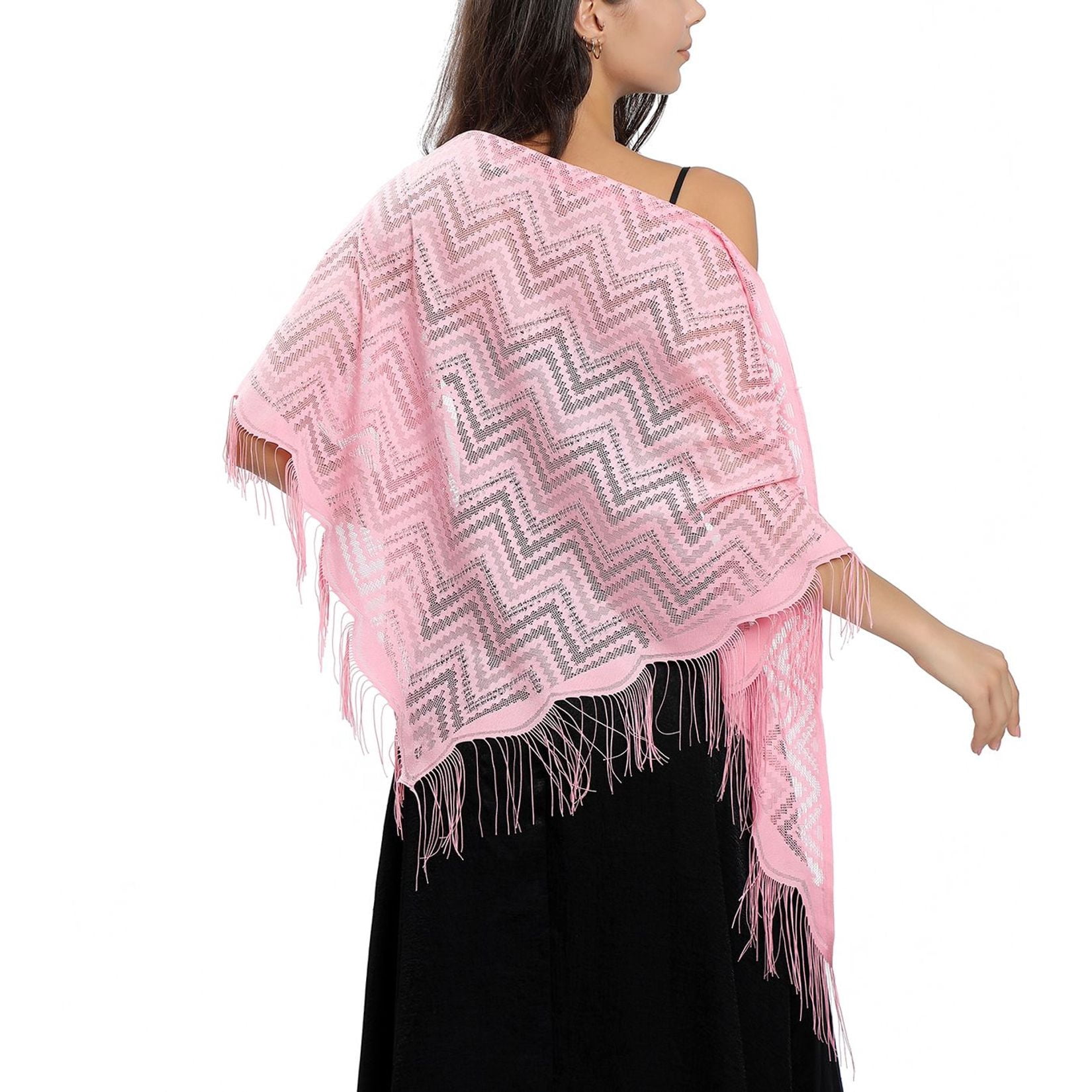 Women's Sheer Pashmina Lace Shawl – Thin, Soft Fringe Cape For Fall, Weddings & Elegant Outfits
