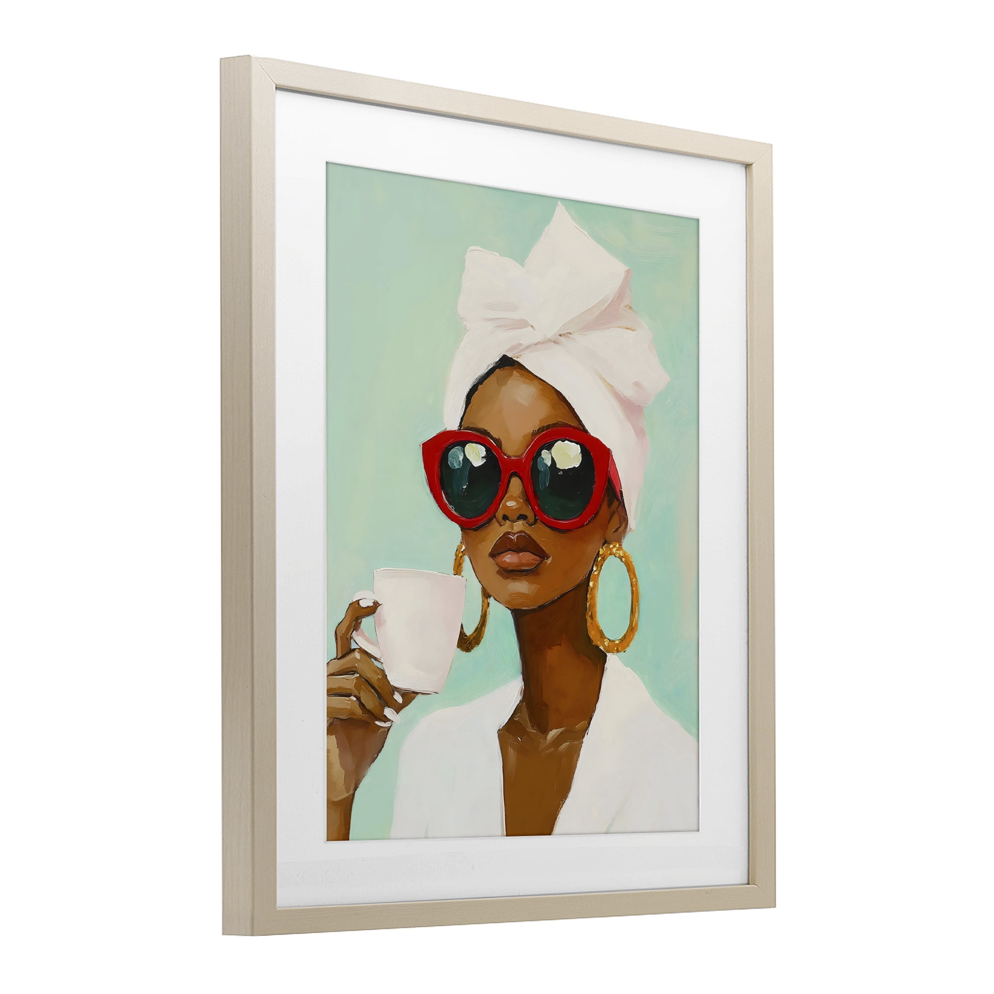 Stupell Industries Coffee Lover in Red Sunglasses Birch Framed Print Under Glass, design by The Prints Vibe