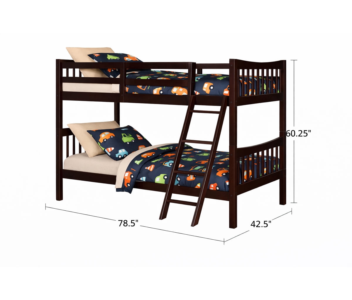 FR Wooden Kids Twin Over Twin Bunk Bed Espresso