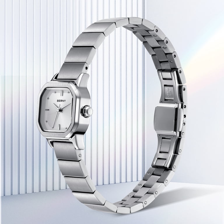 ladies dress watch silver BERNY Small Silver Watches for Women, Dainty Minimalist Dress Watch with  Square Dial, Vintage Stainless Steel Bracelet Watch, Waterproof, Ladies  Luxury Gifts