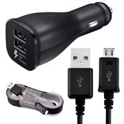 AFFLUX Samsung Galaxy S7, S7 Edge, S6, S6+, S6 Edge+ Adaptive Fast Charger Micro USB 2.0 Cable Kit Fast Charging Dual USB Car Charger Adapter [1 Dual USB Car Charger + 5 FT Micro USB Cable], Black