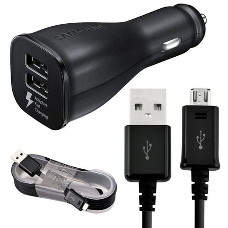 Samsung Galaxy S7, S7 Edge, S6, S6+, S6 Edge+ Adaptive Fast Charger Micro USB 2.0 Cable Kit Fast Charging Dual USB Car Charger Adapter [1 Dual USB Car Charger + 5 FT Micro USB Cable],