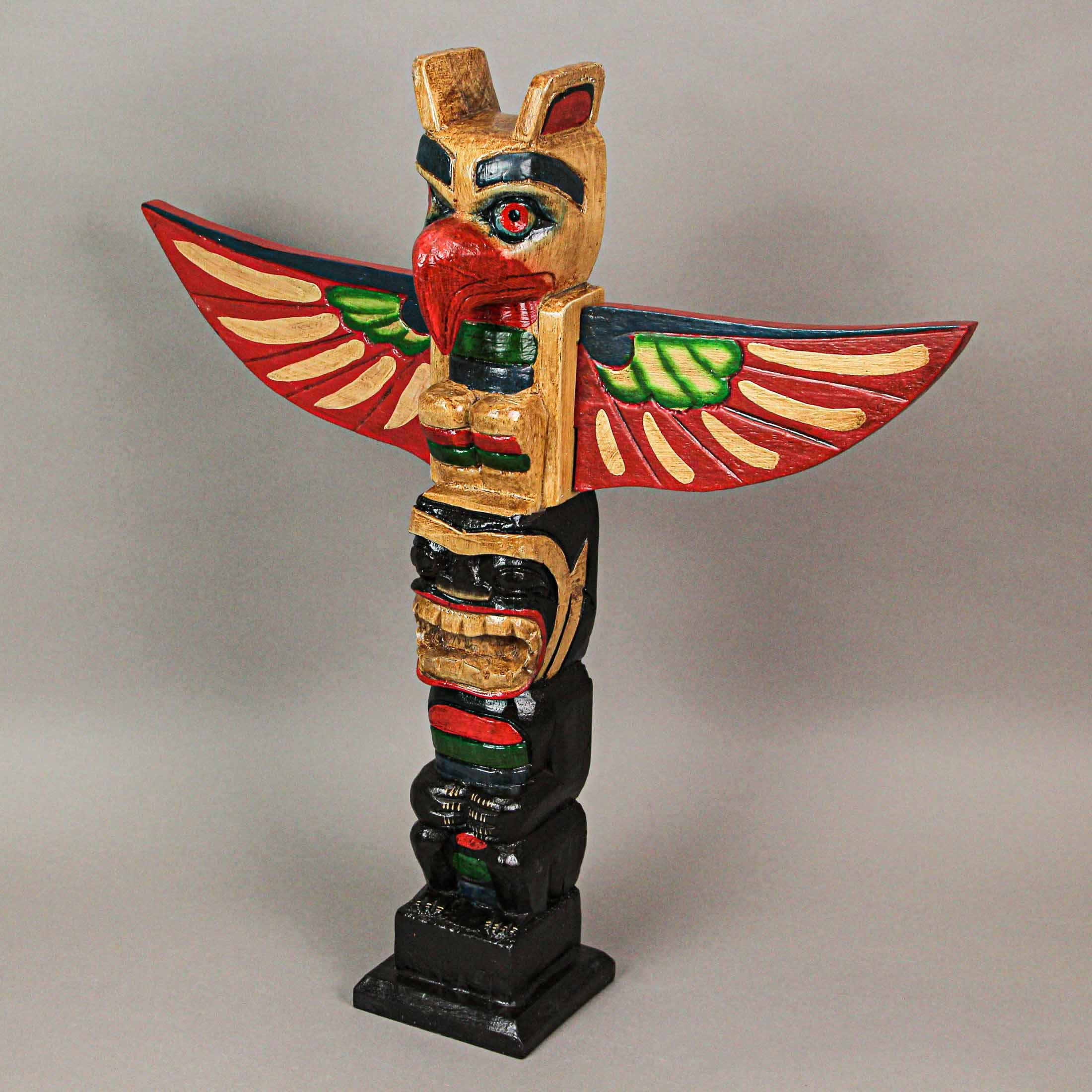Handcrafted Northwest Coast Style Eagle Totem Pole Sculpture