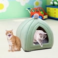 thumbnail image 6 of Cute Cat Bed Kennel Dog House Warm Sleeping Cushion Winter Velvet Sofa Semi Closed Nest Comfortable Kitten Cave Tent for Indoor Outdoor green, 6 of 8