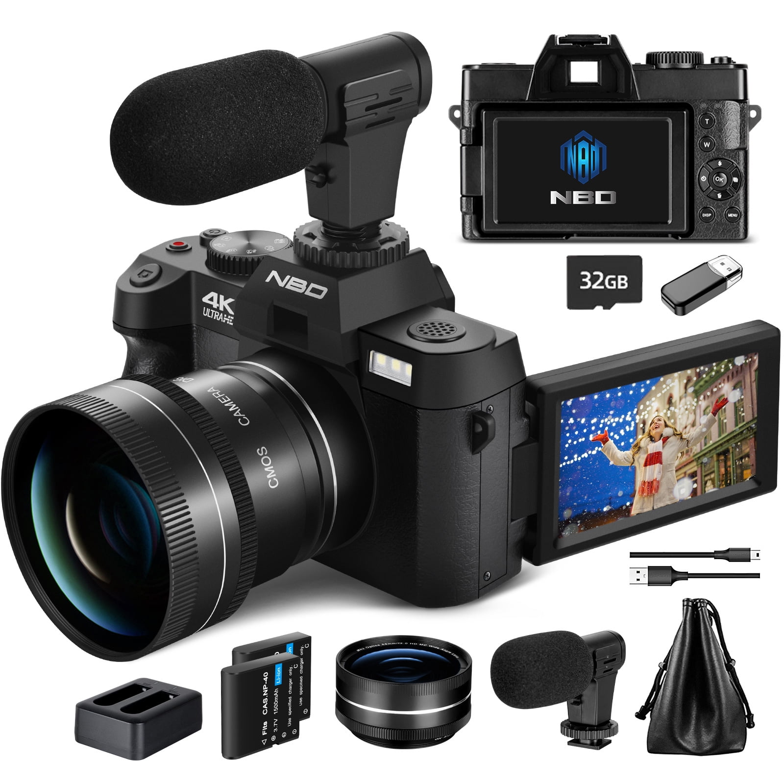 NBD Digital Camera 48MP 4K Video Camera 3.0 Inch Flip Screen Camcorder YouTube Vlogging Camera with Wide Angle Lens and 16X Digital Zoom