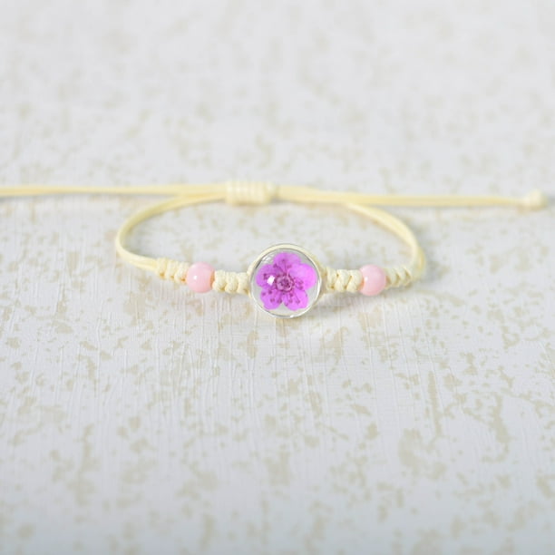 Nvzi Pulsera de flores hecha a mano - Pulsera de resina, pulsera ajustable, pulsera de flores - 2 piezas, rosa narciso