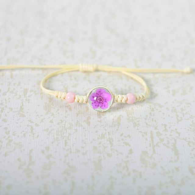Nvzi Pulsera de flores hecha a mano - Pulsera de resina, pulsera ajustable, pulsera de flores - 2 piezas, rosa narciso