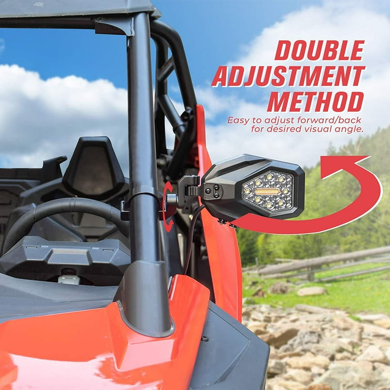 KEMIMOTO UTV LED Lighted Side Mirrors with Flowing Turn Signal and Spot  Hawkeye light, Heavy Duty lighted Rally Integrated Mirror for 1.6-2 Roll  Bar Compatible with Polaris RZR Talon 1000 Can Am