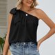 thumbnail image 3 of Camiseta sin mangas para mujer, con tirantes de un solo hombro, pajarita, ajuste holgado, Top informal de verano, negro L, 3 of 6