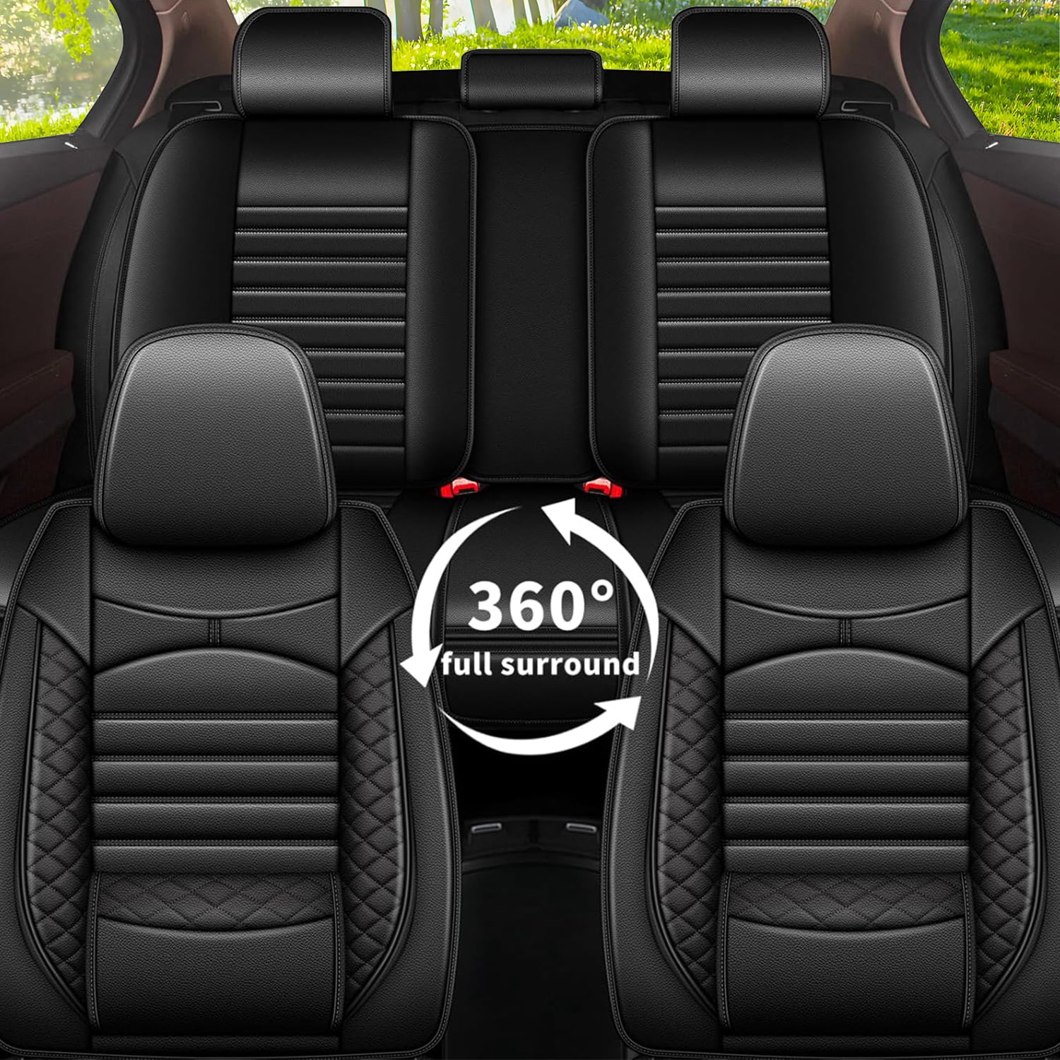 Car Seat Covers Fit for Chevy Equinox 2011-2025: 5 Seats Faux Leather Waterproof Seat Protectors (Black) - 2 Rows