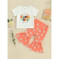 thumbnail image 2 of Bslissey Toddler Baby Girls Long Pants Sets Short Sleeve Letter Print T-shirt Tops + Daisy Print Flare Pants 2Pcs Outfits Infant Casual Summer Clothes 6 Months-4 Years, 2 of 9