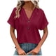 thumbnail image 2 of Puntoco Camiseta Informal A La Moda Con Cuello En V Y Botones De Color Liso Para Mujer, top/Camisa Con Cuello En V De Manga Corta, Color Burdeos Xxxl, Regalo Para Mujer, 2 of 7