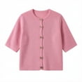 thumbnail image 4 of dazeni Women's Short Sleeve Sweater Lightweight Knit Button Down Cardigan Jackets Summer Casual Open Front Cardigans Clothes Pink, 4 of 5