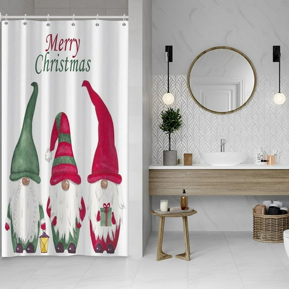 36x72 Inch Merry Christmas Fabric Shower Curtains Funny Gnomes Xmas Polyester Bath Curtain Winter Holiday White Shower Curtain for Kids Bathroom Decor Waterproof with Hooks