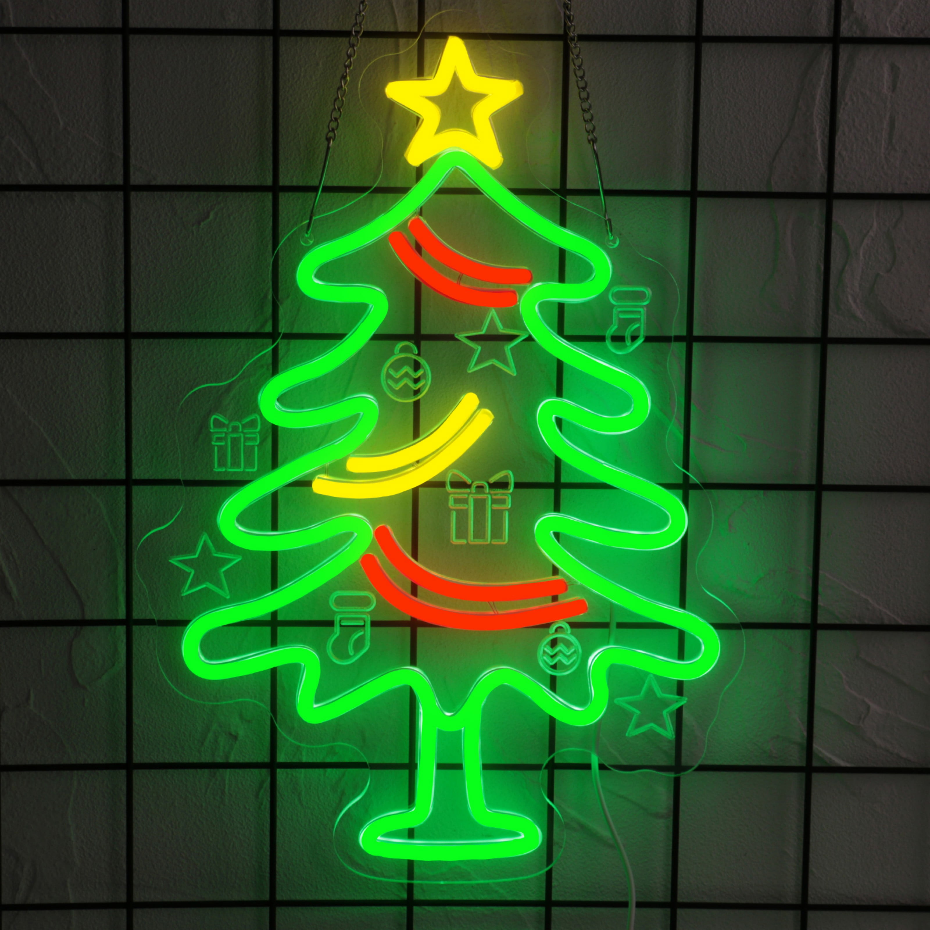 UPONRAY Christmas Tree Neon Signs, 15.7"*11" Dimmable & USB-Powered LED Neon Light, Stylish Wall Decor for Christmas Tree, Bed Room, Living Room, Party, Bar