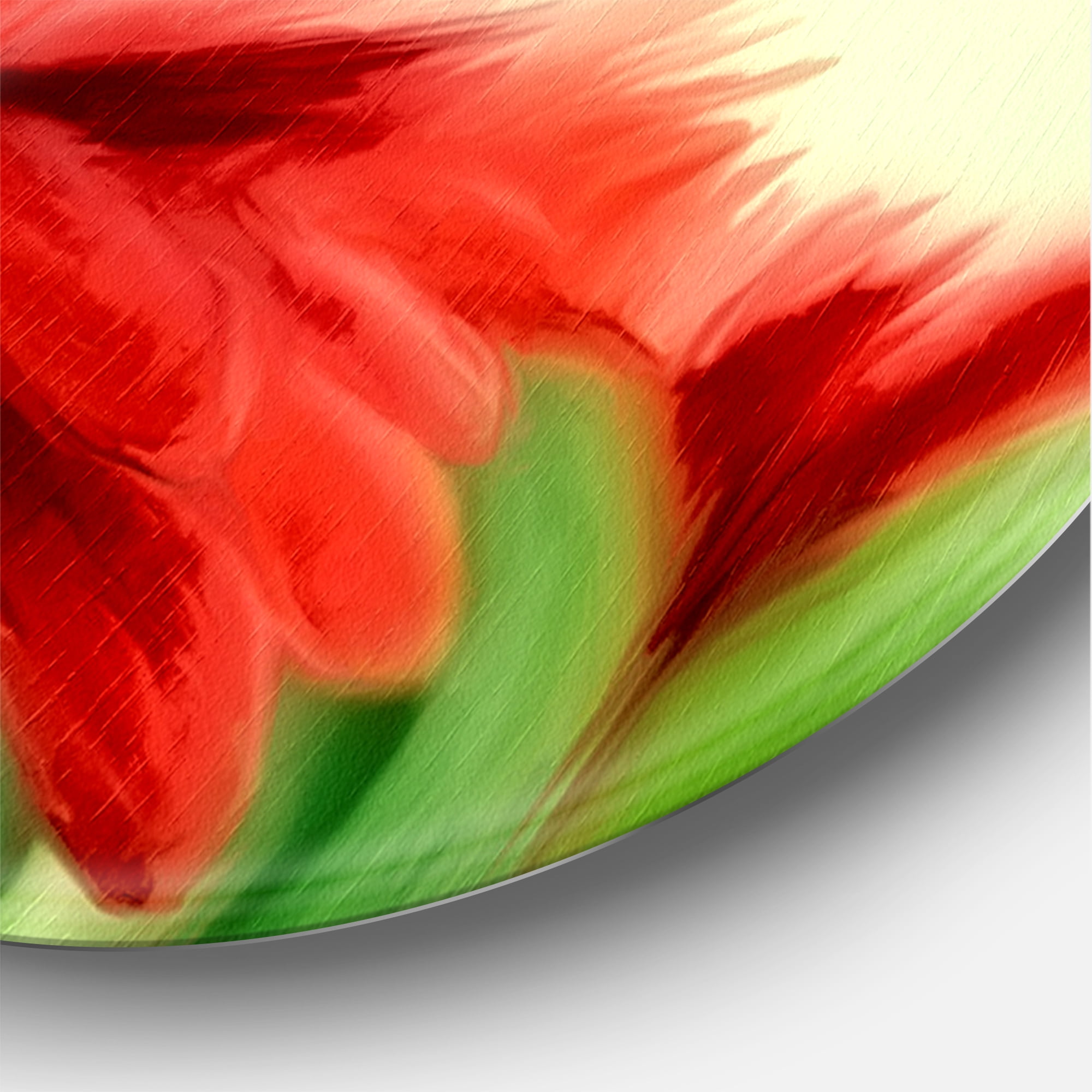 Designart 'Red Floral Brush Strokes On Green' Traditional Circle Metal Wall Art 36x36 - Disc of 36