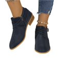 thumbnail image 3 of Willtoo Women Vintage Ankle Boots Solid Leather Cross Buckle Straps Round Toe Chunky Block Heels Side Zipper Western Booties Waterproof Stylish Breathable Daily Dressy Office Short Shoes Dark Blue, 3 of 5