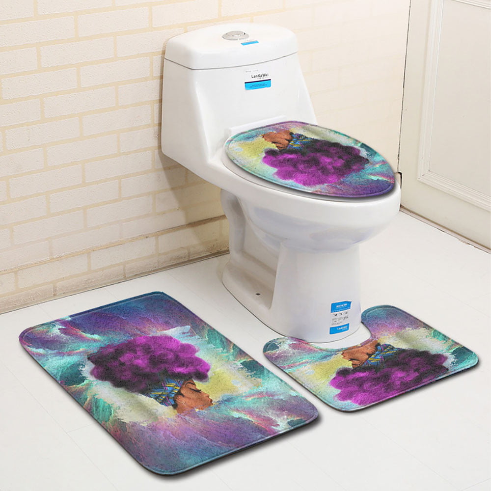 African Women With Purple Hair Skidproof Toilet Seat Cover Bath Mat Lid ...