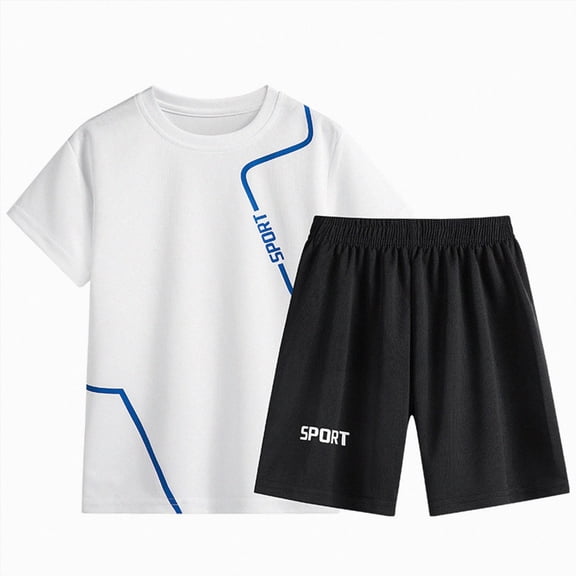 Hessimy Boys Athletic Shorts Set 2 Piece Raglan Baseball T-shirt and Shorts Summer Sports Outfit with Pockets,Jogging Football Tracksuit 5-6 Years