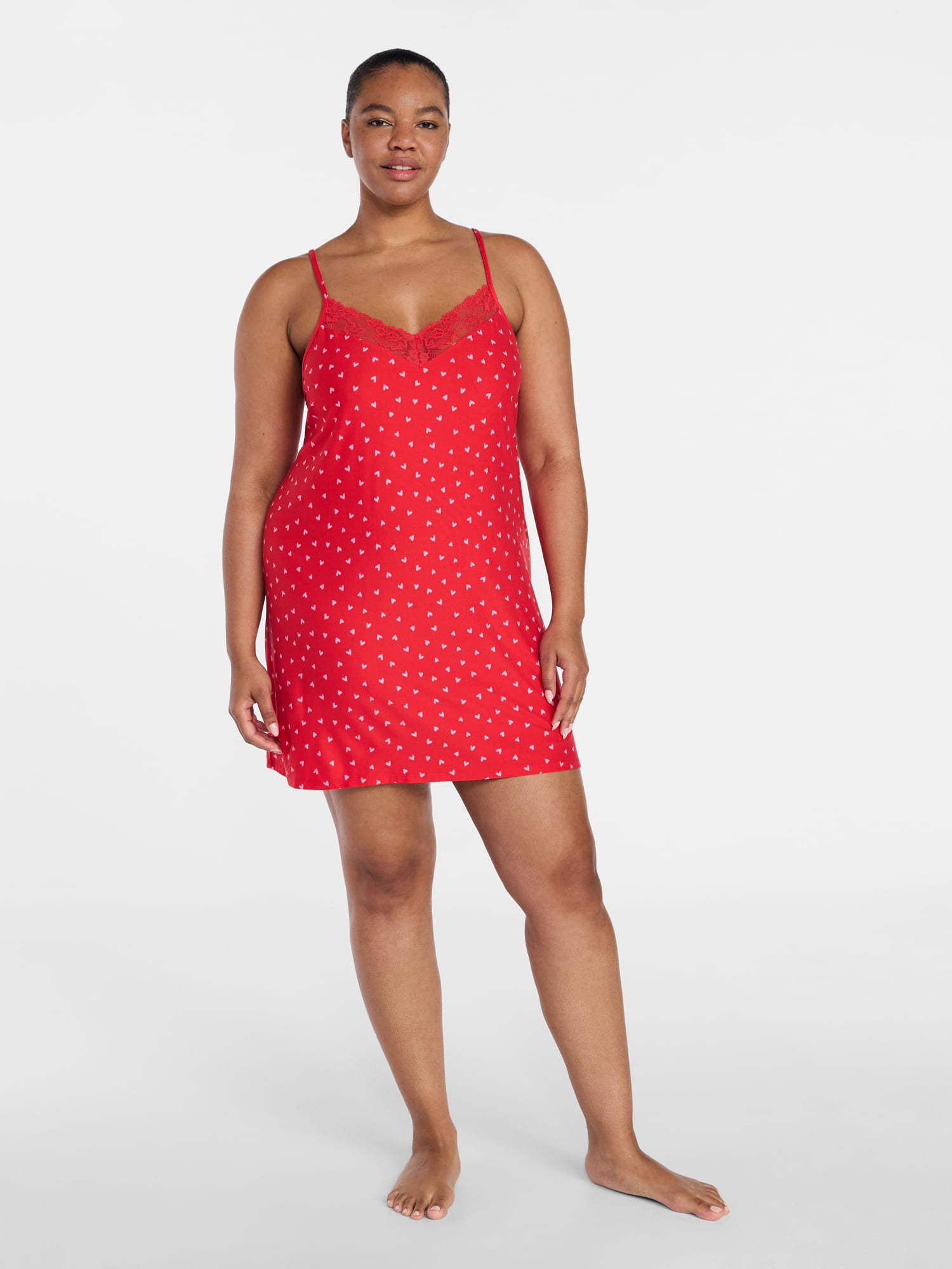 Joyspun Women’s Dreamy Soft Collection Lace Front Knit Chemise, Sizes XS to 3X