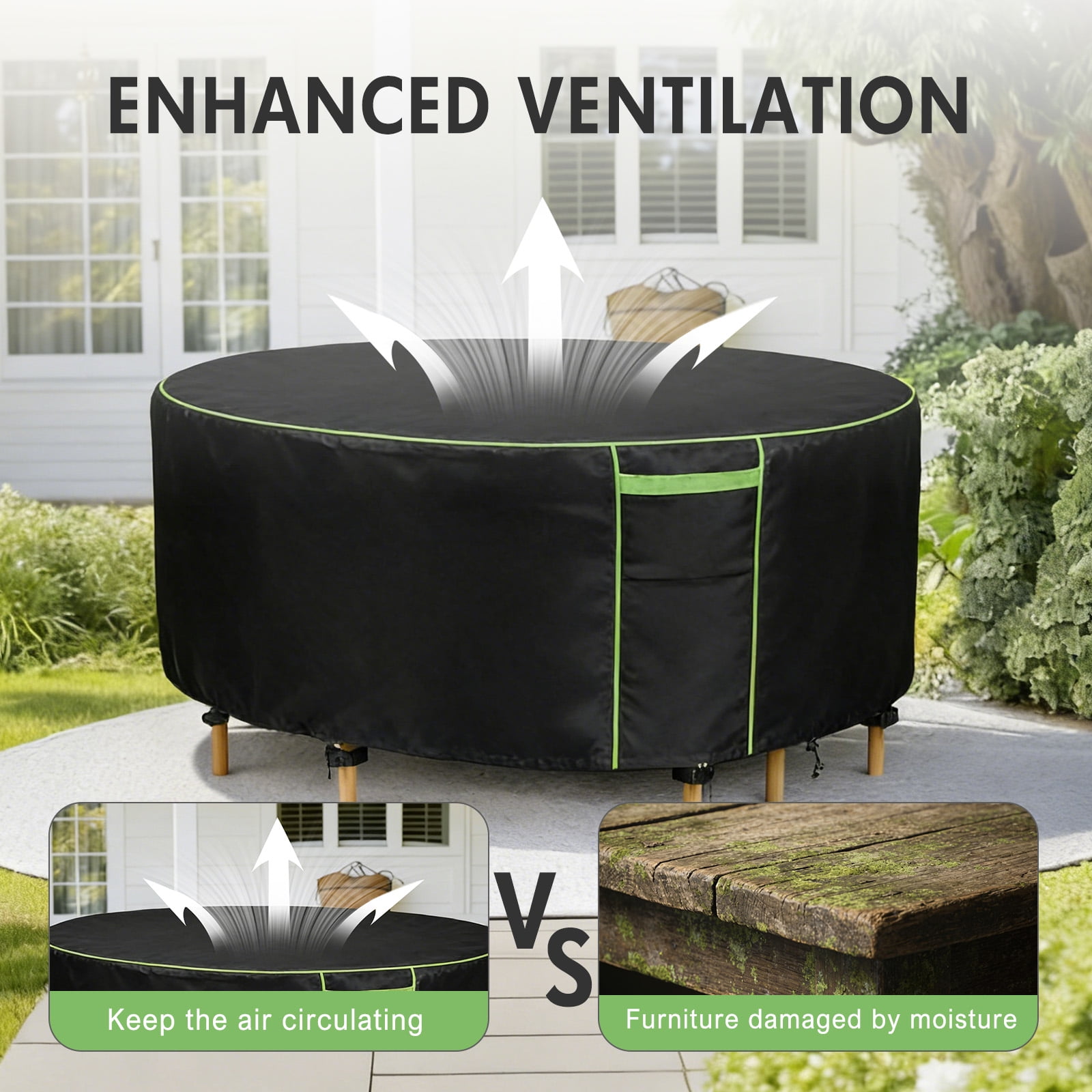 Round Patio Furniture Covers, 84" Dia Outdoor Furniture Covers, Waterproof Outdoor Table Cover, Fire Pit Cover, 420D Cover for Outdoor Furniture Set, Black